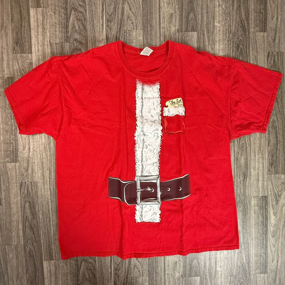 Fruit of the Loom Red Santa Belt Graphic Tee Shirt Holiday Costume Look